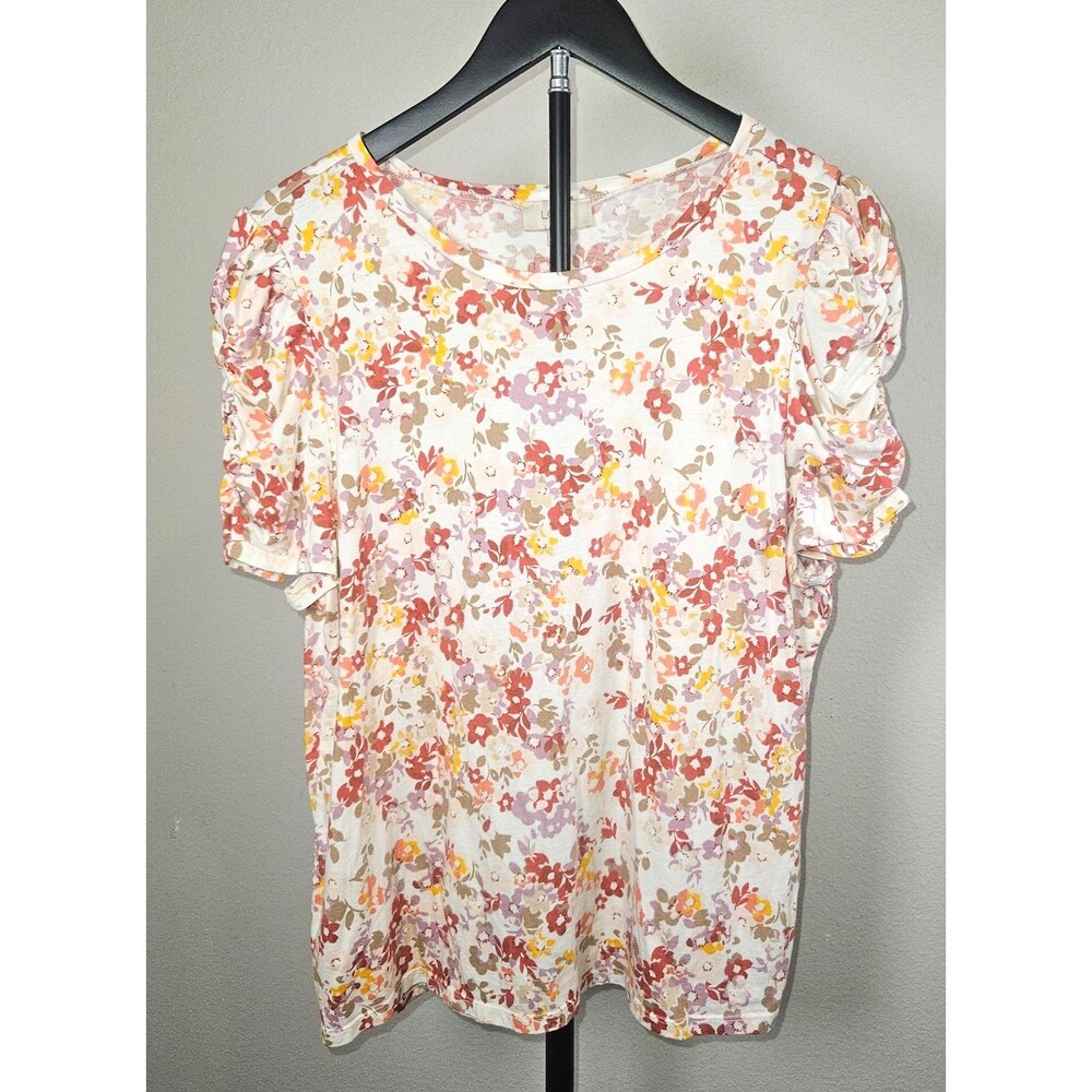 LOFT Outlet Womens XL Floral Top Puff Sleeve Cottagecore Boho Soft Stretch Shirt